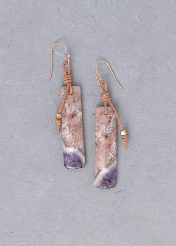 Amethyst Rectangle & Leather Earrings - Image 3