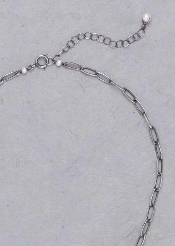 Baroque Pearl Paperclip Chain Necklace in Oxidized Silver - Image 4