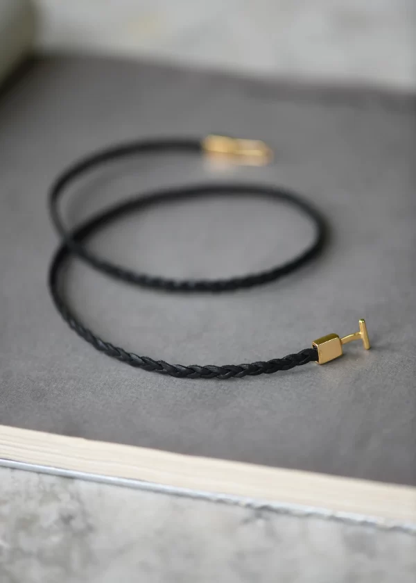 Braided Leather Bracelet in Black - Image 4