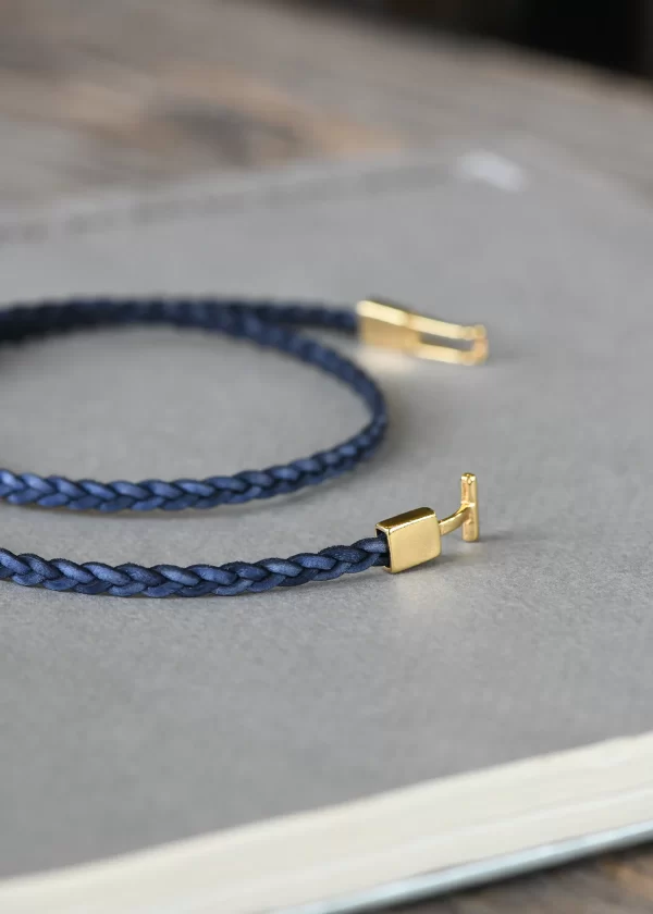 Braided Leather Bracelet in Navy - Image 4