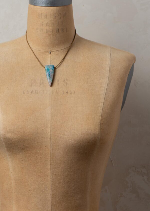 Chrysocolla Spike Pendant Necklace in Black Leather - Image 3