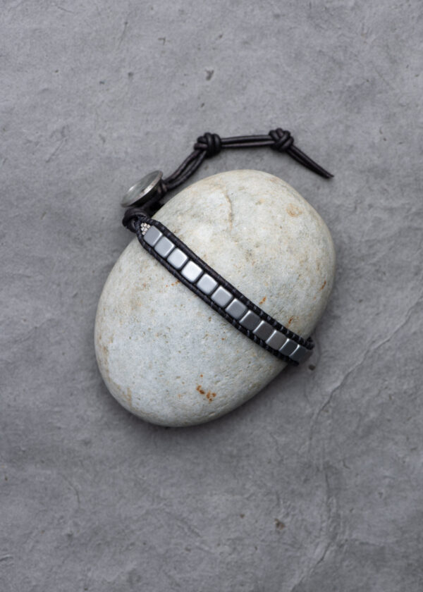 Matte Metallic Czech Glass Tile Bracelet - Image 3