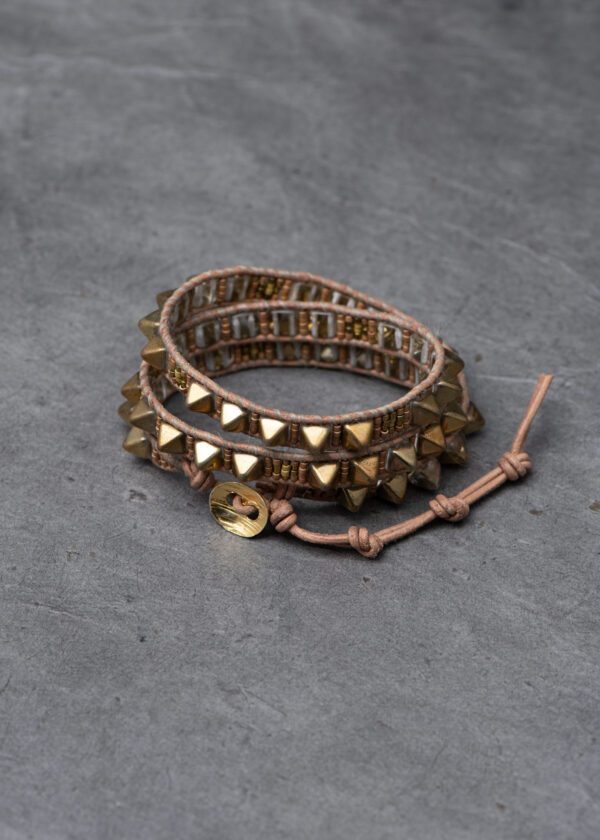 Golden Czech Glass Pyramid Wrap Bracelet - Image 4