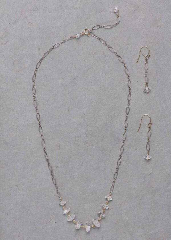 Herkimer Quartz "Diamond" Necklace in Oxidized Silver & Gold - Image 4