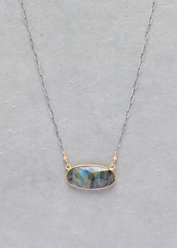 Labradorite Pendant Necklace in Oxidized Silver & Gold - Image 4