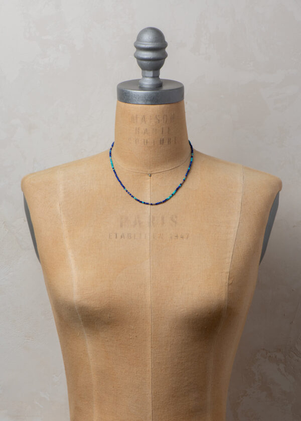 Tiny Lapis Beaded Necklace with Turquoise & Silver - Image 3