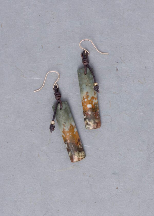 Owyhee Jasper & Leather Earrings in Gold - Image 4