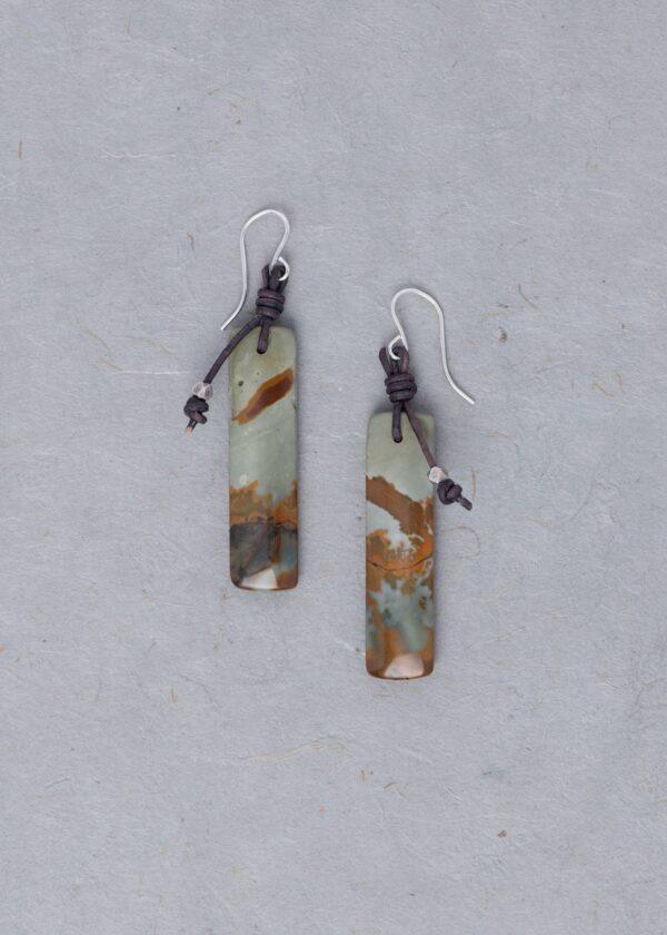 Owyhee Jasper & Leather Earrings in Gold - Image 3