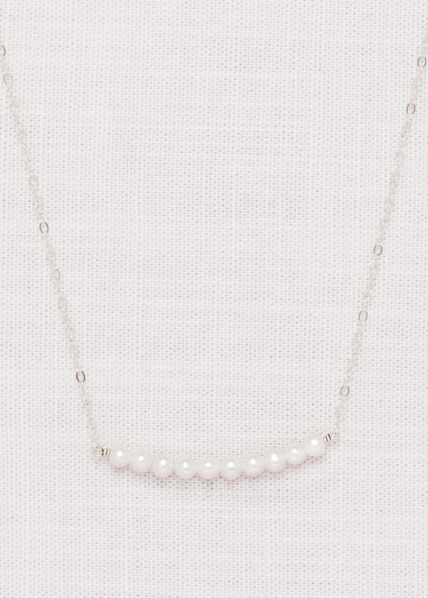 Petite Pearl Bar Necklace in Silver - Image 4