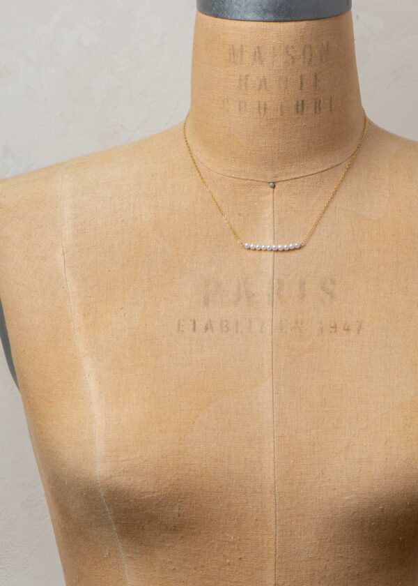 Petite Pearl Bar Necklace in Gold - Image 3