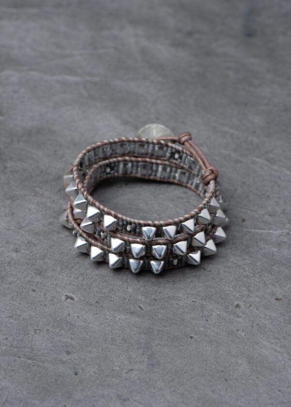 Silver Czech Glass Pyramid Wrap Bracelet - Image 3