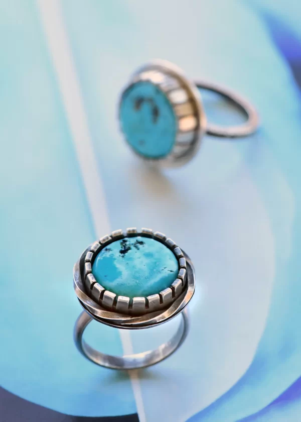 Turquoise Disc Ring in Silver - Image 4