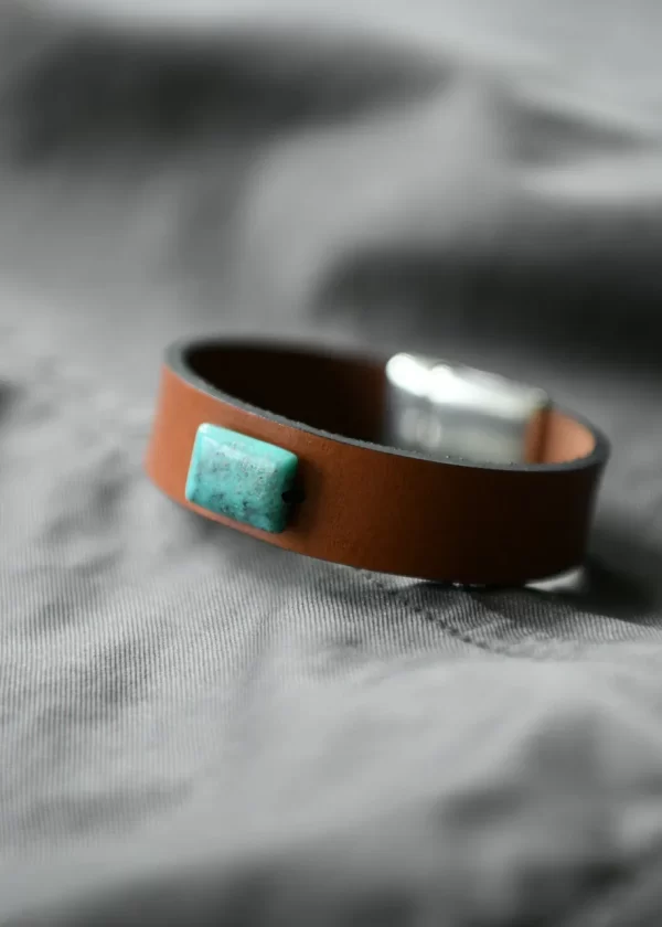 Gemstone & Leather Band Bracelet - Image 3