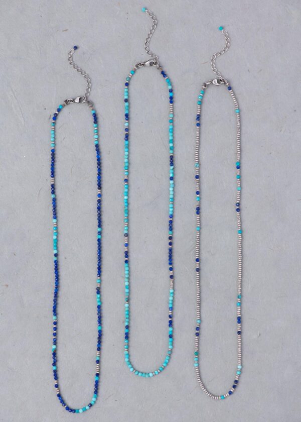 Tiny Lapis Beaded Necklace with Turquoise & Silver - Image 6