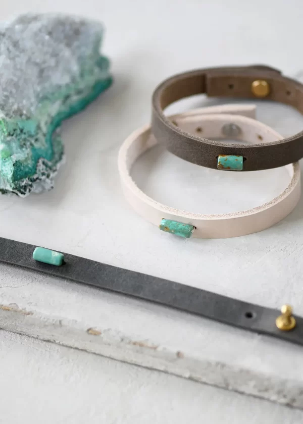 Leather Band Bracelet with Turquoise - Image 3