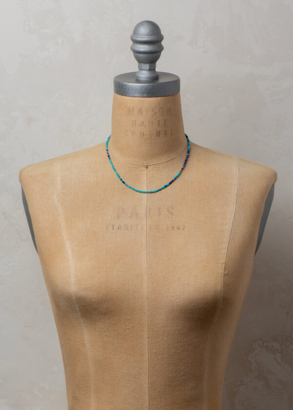 Tiny Turquoise Beaded Necklace with Lapis & Silver - Image 3