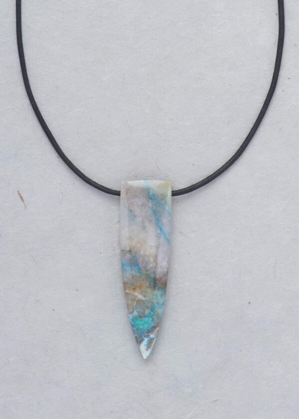 Chrysocolla Spike Pendant Necklace in Black Leather - Image 4