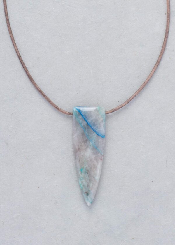 Chrysocolla Spike Pendant Necklace in Greige Leather - Image 4