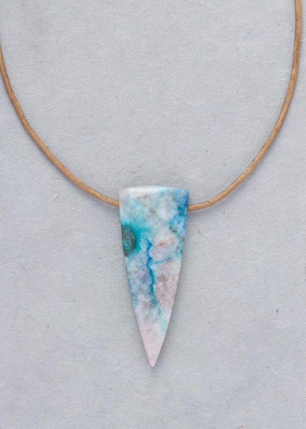 Chrysocolla Spike Pendant Necklace in Natural Leather - Image 3