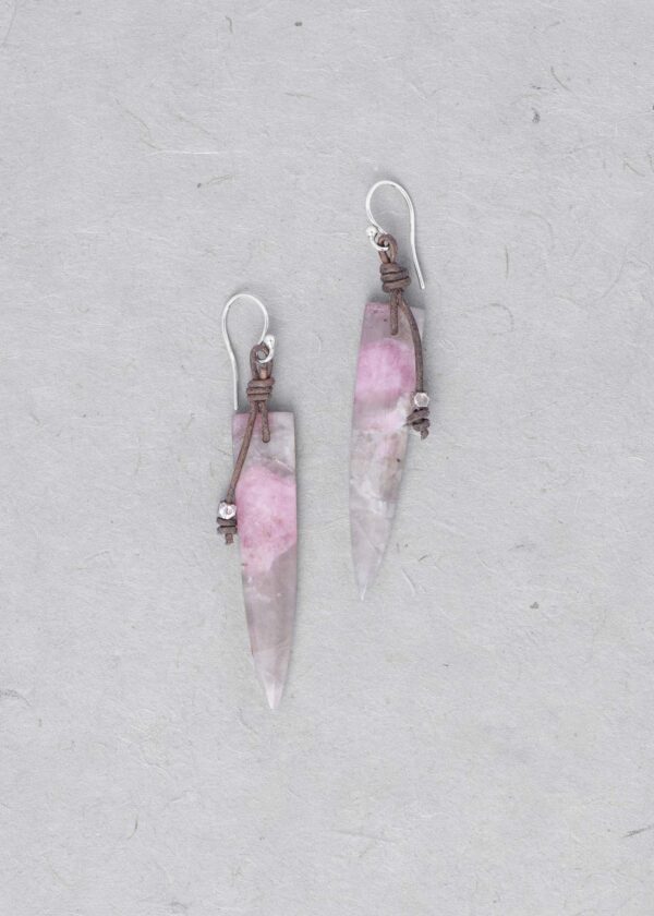 Pink Tourmaline Spike and Leather Earrings - Image 3