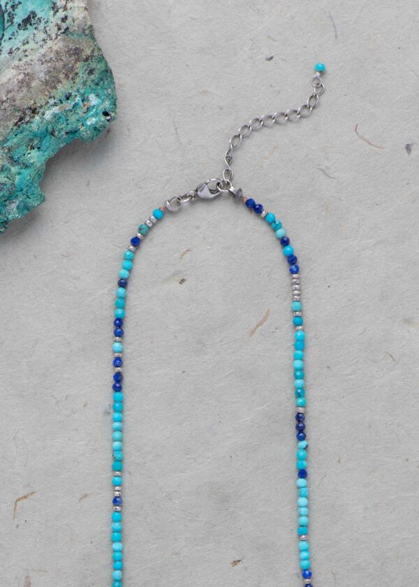 Tiny Turquoise Beaded Necklace with Lapis & Silver - Image 5