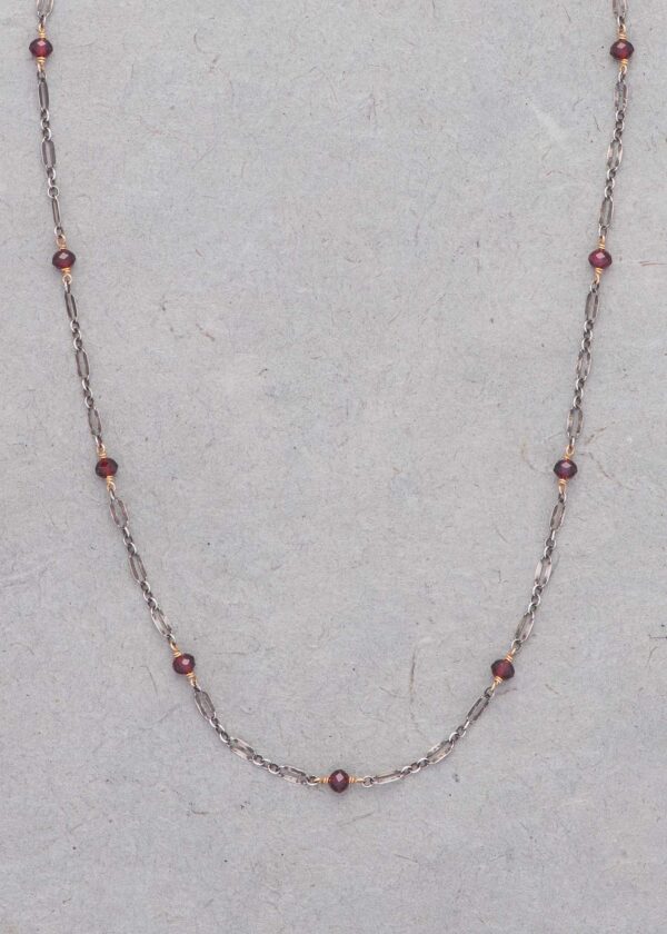 Garnet Station Necklace Silver & Gold - Image 3