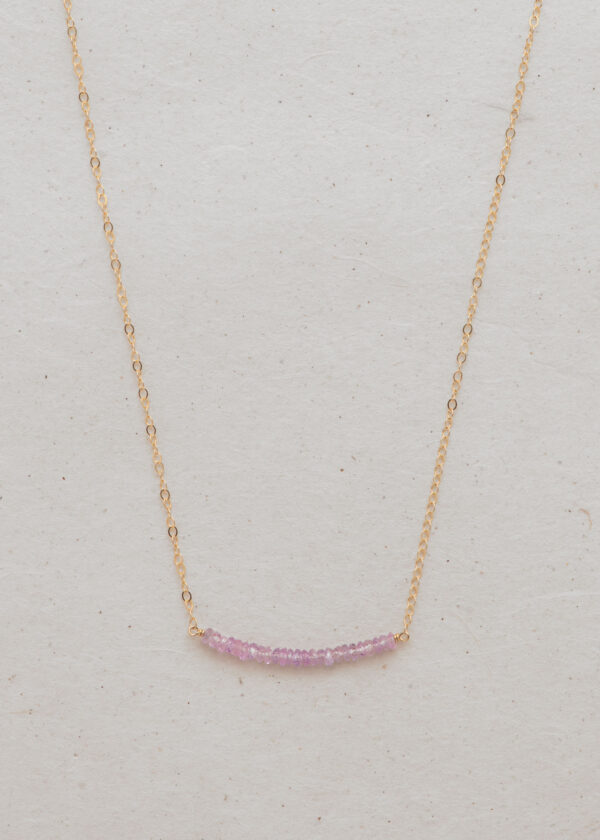 Lavender Pink Sapphire Bar Necklace in 18Kt Gold - Image 4