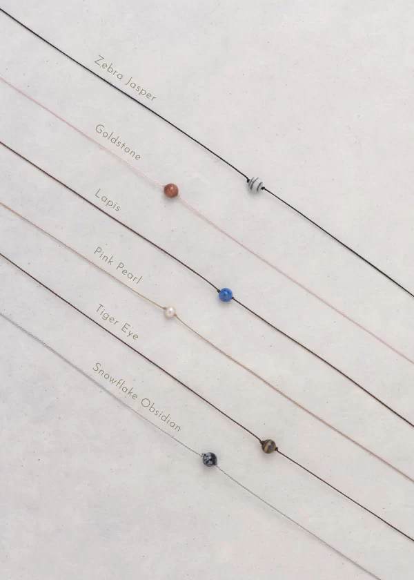 Gemstone & Silk Cord Necklace Round Style