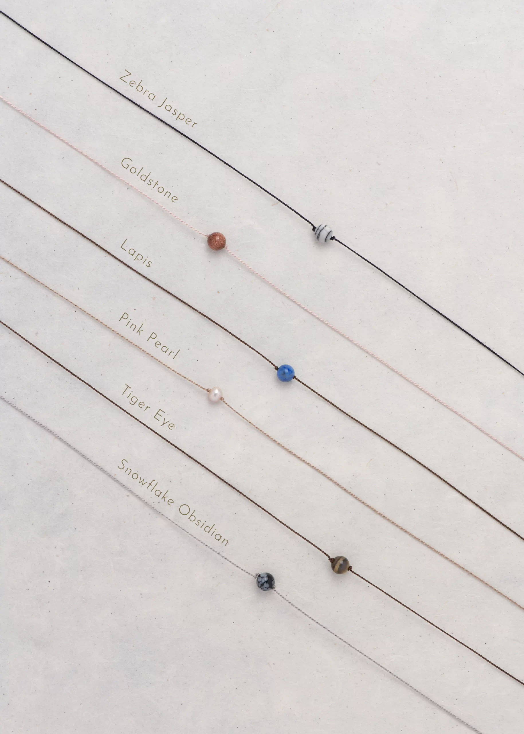 Gemstone & Silk Cord Necklace Round Style