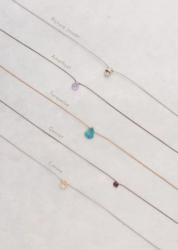 Gemstone & Silk Cord Necklace Teardrop Style