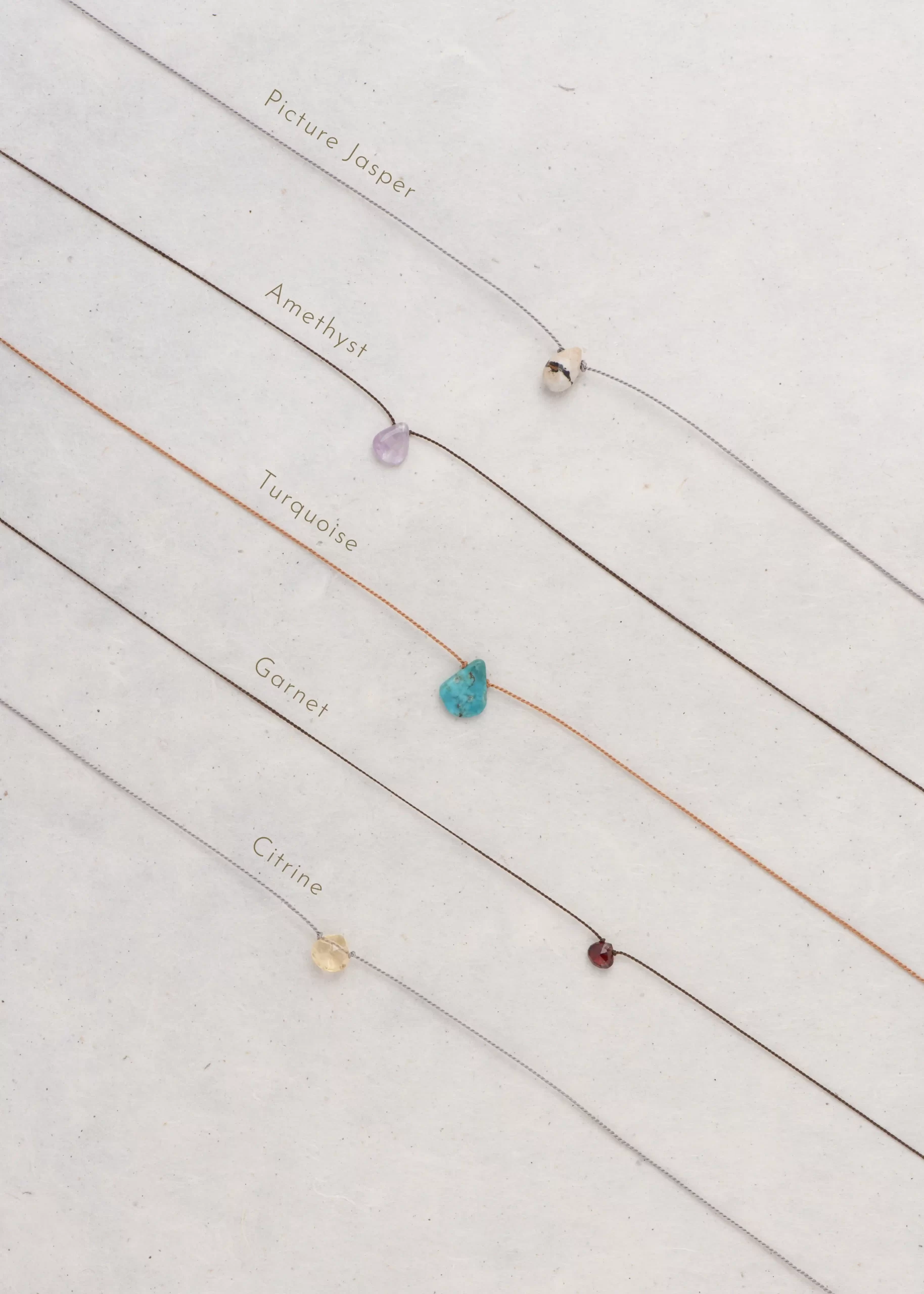 Gemstone & Silk Cord Necklace Teardrop Style