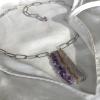 Amethyst Geode Slice Necklace Detail with Grey Shirt 2
