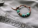 Turquoise,-Sandalwood,-Navajo-Sterling-Bracelet-in-Brown-Leather-Grey-Shirt